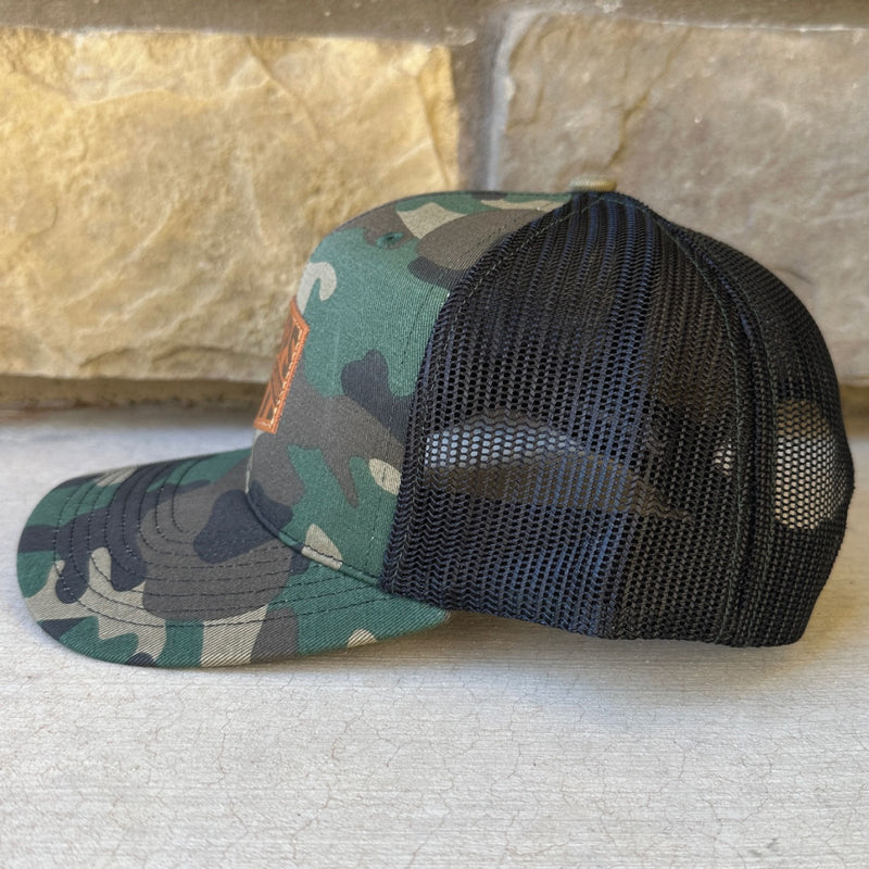 richardson 112 green camo trucker hat with leather patch k9ops k9-ops dog ball leash tug k9 opsbox