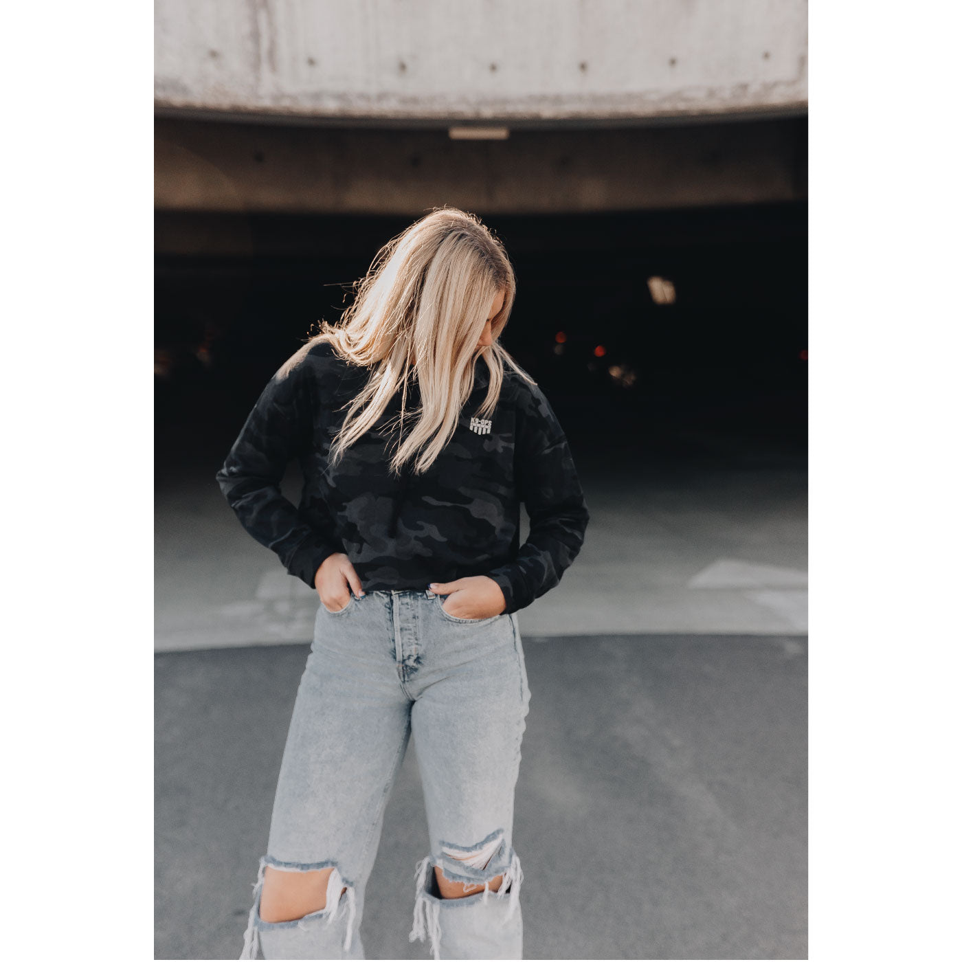 Womens Crop Camo Hoodie - Icon Logo