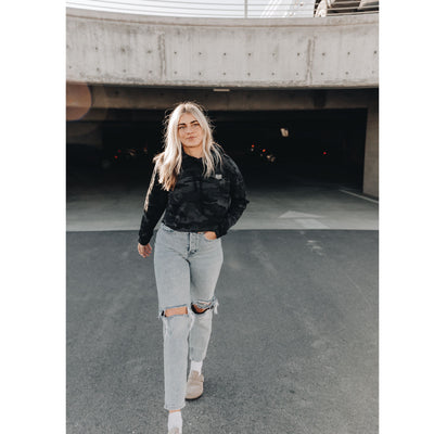 Womens Crop Camo Hoodie - Icon Logo