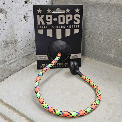 black dog ball with a rope k9ops durable strong fetch toys indestructible toys in a k9opsbox
