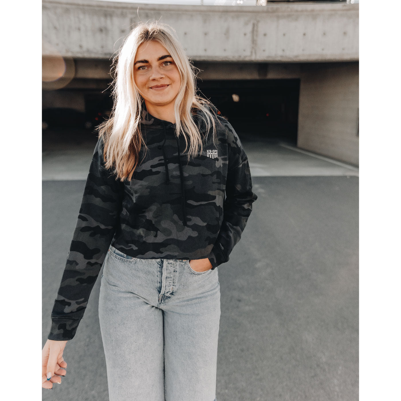 Womens Crop Camo Hoodie - Icon Logo