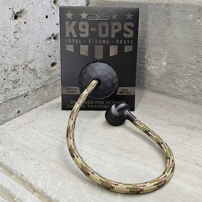black dog ball with a camo rope durable chew toys indestructible k9opsbox k9-ops k9 ops