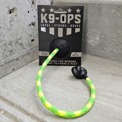 black dog ball on a rope durable tug fetch toy k9opsbox k9ops k9-ops