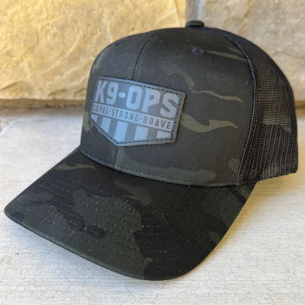 black multicam hat with leather patch k9ops k9-ops k9 ops dog ball leash tug fetch chew toy equipment opsbox