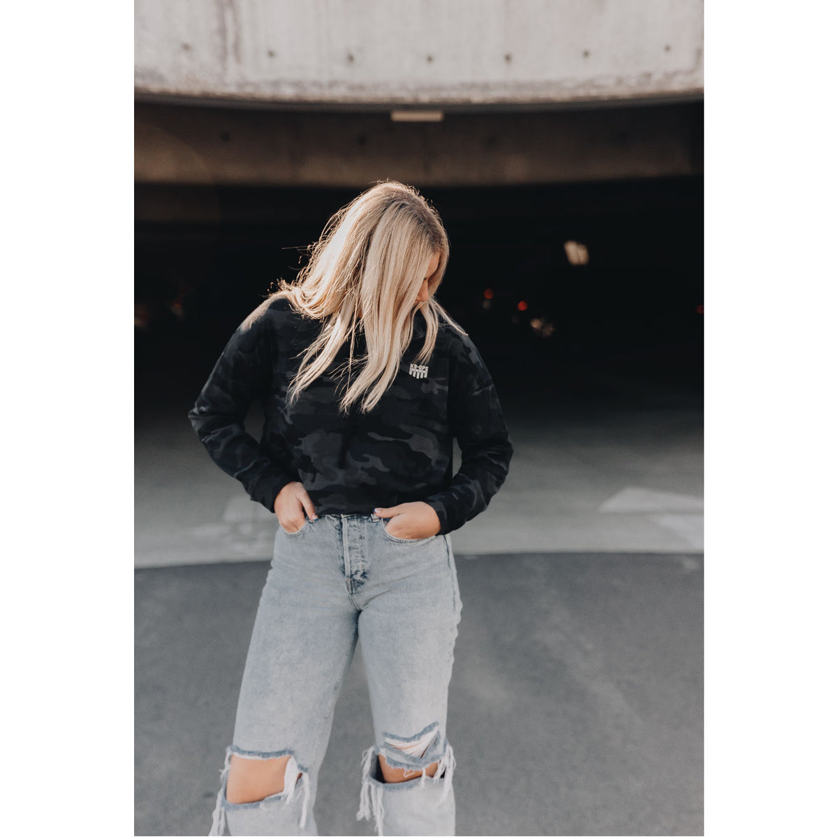 Womens Crop Camo Hoodie - Icon Logo